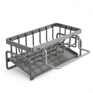 Faucet Mount Kitchen Sink Caddy Sponge Holder with Towel Bar, No-Drill Sink Organizer Rack