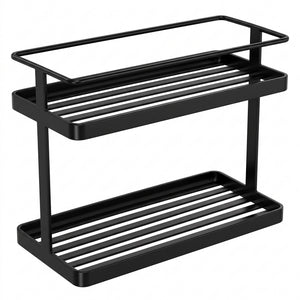 2-Tier Black Metal Countertop Organizer Shelf, Kitchen Spice Rack Bathroom Storage Stand