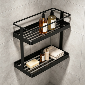 2-Tier Black Metal Countertop Organizer Shelf, Kitchen Spice Rack Bathroom Storage Stand