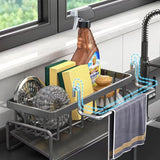 Faucet Mount Kitchen Sink Caddy Sponge Holder with Towel Bar, No-Drill Sink Organizer Rack