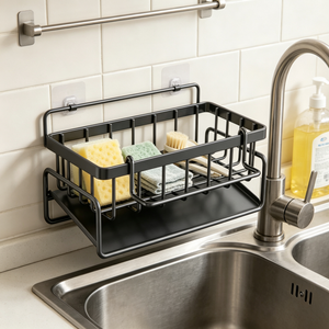 Black Metal Sink Dish Drying Rack Basket with Removable Drain Tray, Kitchen Counter Dish Drainer for Dishes & Fruit