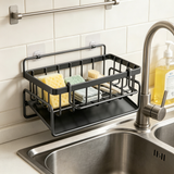 Black Metal Sink Dish Drying Rack Basket with Removable Drain Tray, Kitchen Counter Dish Drainer for Dishes & Fruit